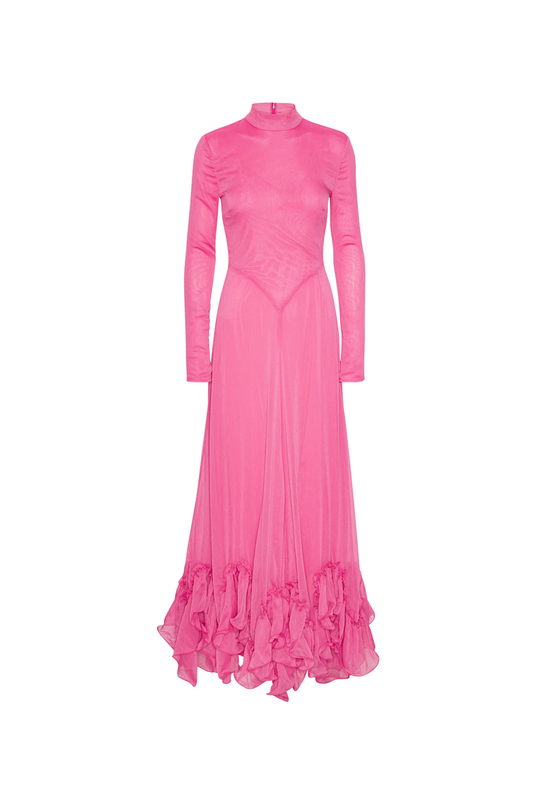 Chiffon Maxi Ruffle Dress - Carmine Rose (Pink)