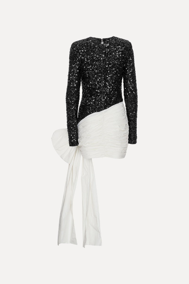 Sequins Bow Mini Dress - Black