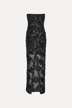 Flower Mesh Tube Dress - Black