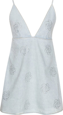 Denim Stud Mini Dress - Light Blue Denim