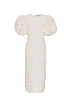 Jacquard Midi Puffy Dress - Egret