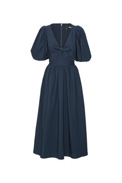 Puff Sleeve Midi Dress - Navy Blazer