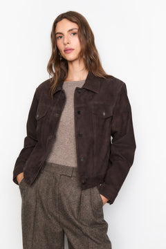 Leslie Leather Jacket - Dark Brown Suede