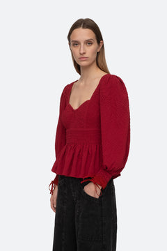 Regina Seersucker L/Slv Top - Red