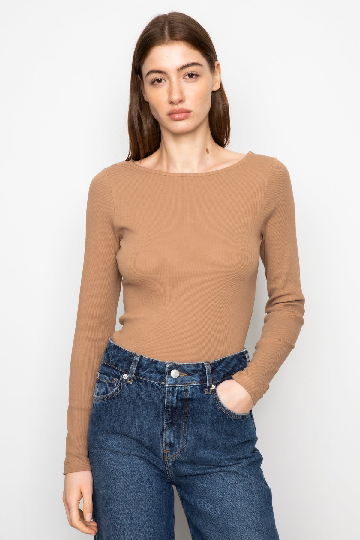 Petronella Rib Boatneck - Camel