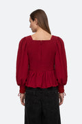 Regina Seersucker L/Slv Top - Red