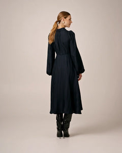 Striped Collared Midi Dress - Navy