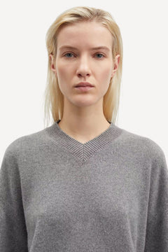 Sabirgitte V-Neck Sweater - Grey Mel