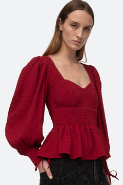 Regina Seersucker L/Slv Top - Red