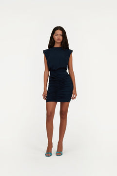 Slinky Ruched Mini Dress - Sky Captain (Dark Blue)