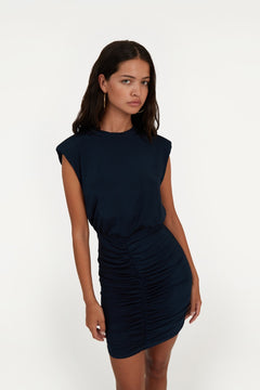 Slinky Ruched Mini Dress - Sky Captain (Dark Blue)