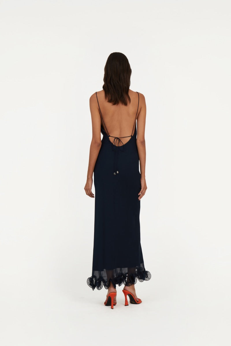 Chiffon Ruffle Slip Dress - Sky Captain (Dark Blue)