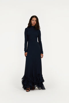 Chiffon Maxi Ruffle Dress - Sky Captain (Dark Blue)