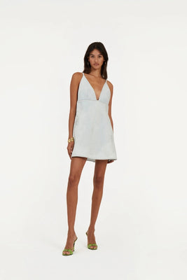 Denim Stud Mini Dress - Light Blue Denim