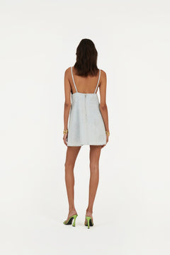 Denim Stud Mini Dress - Light Blue Denim