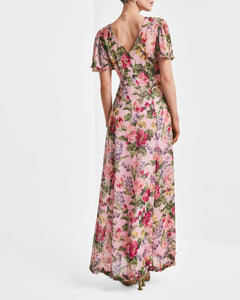 Dotted Georgette Maxi Dress - Pink Blossom