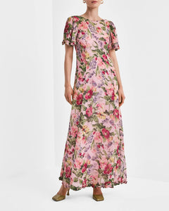 Dotted Georgette Maxi Dress - Pink Blossom
