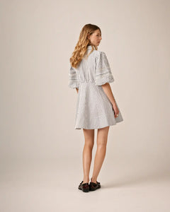 Seersucker Decorated Dress - Blue Stripe