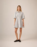 Seersucker Decorated Dress - Blue Stripe