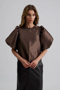 Cleo Puff Sleeve Blouse - Chocolate