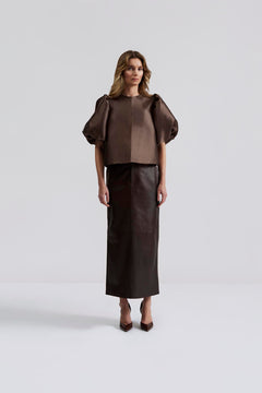 Cleo Puff Sleeve Blouse - Chocolate