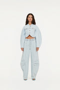 Round Sleeve Denim Jacket - Light Blue Denim