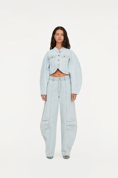 Round Sleeve Denim Jacket - Light Blue Denim