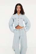 Round Sleeve Denim Jacket - Light Blue Denim