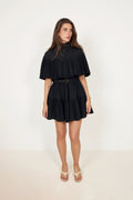 Lucille Pleated Wool Mini Dress - Noir