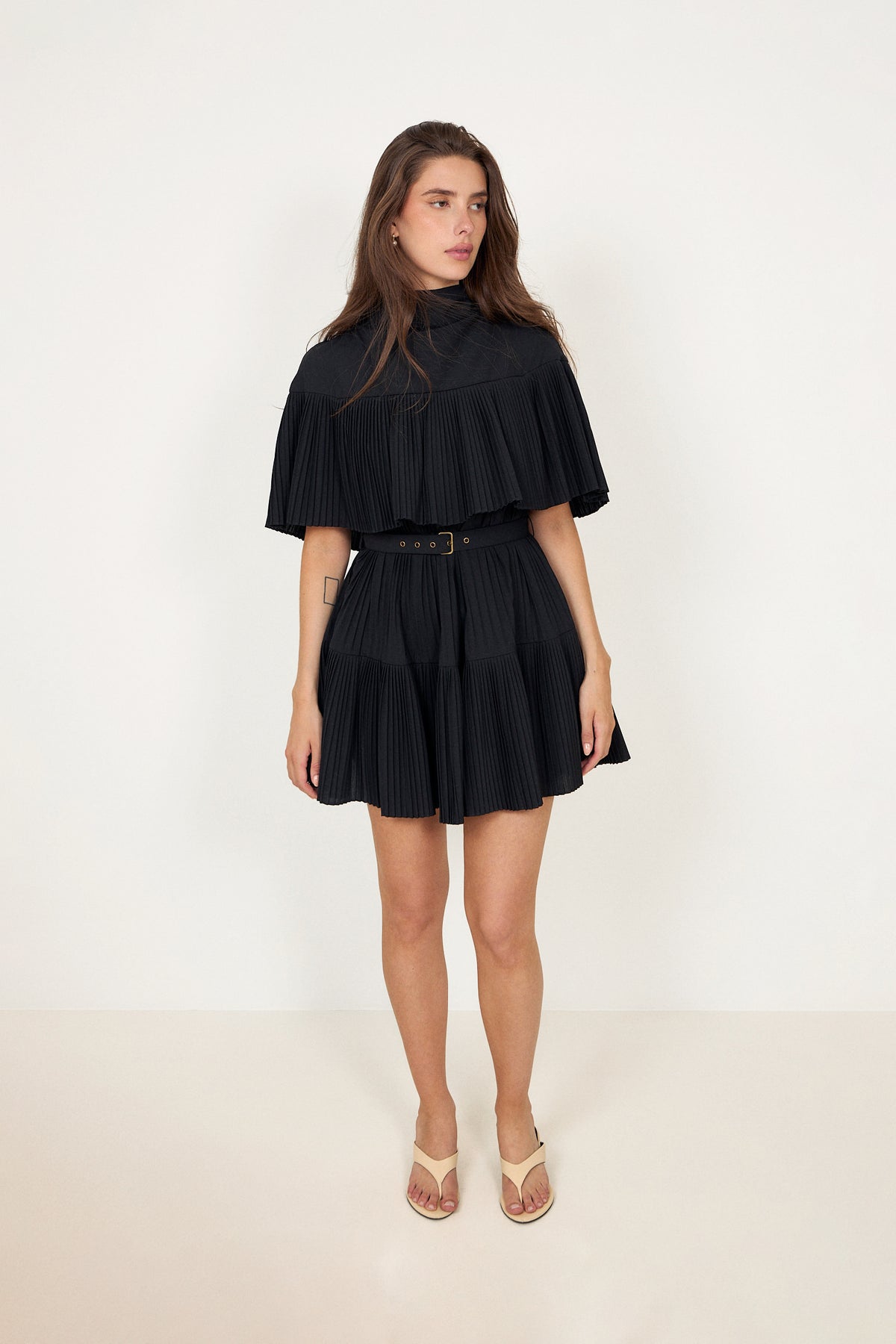 Lucille Pleated Wool Mini Dress - Noir