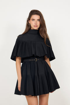 Lucille Pleated Wool Mini Dress - Noir