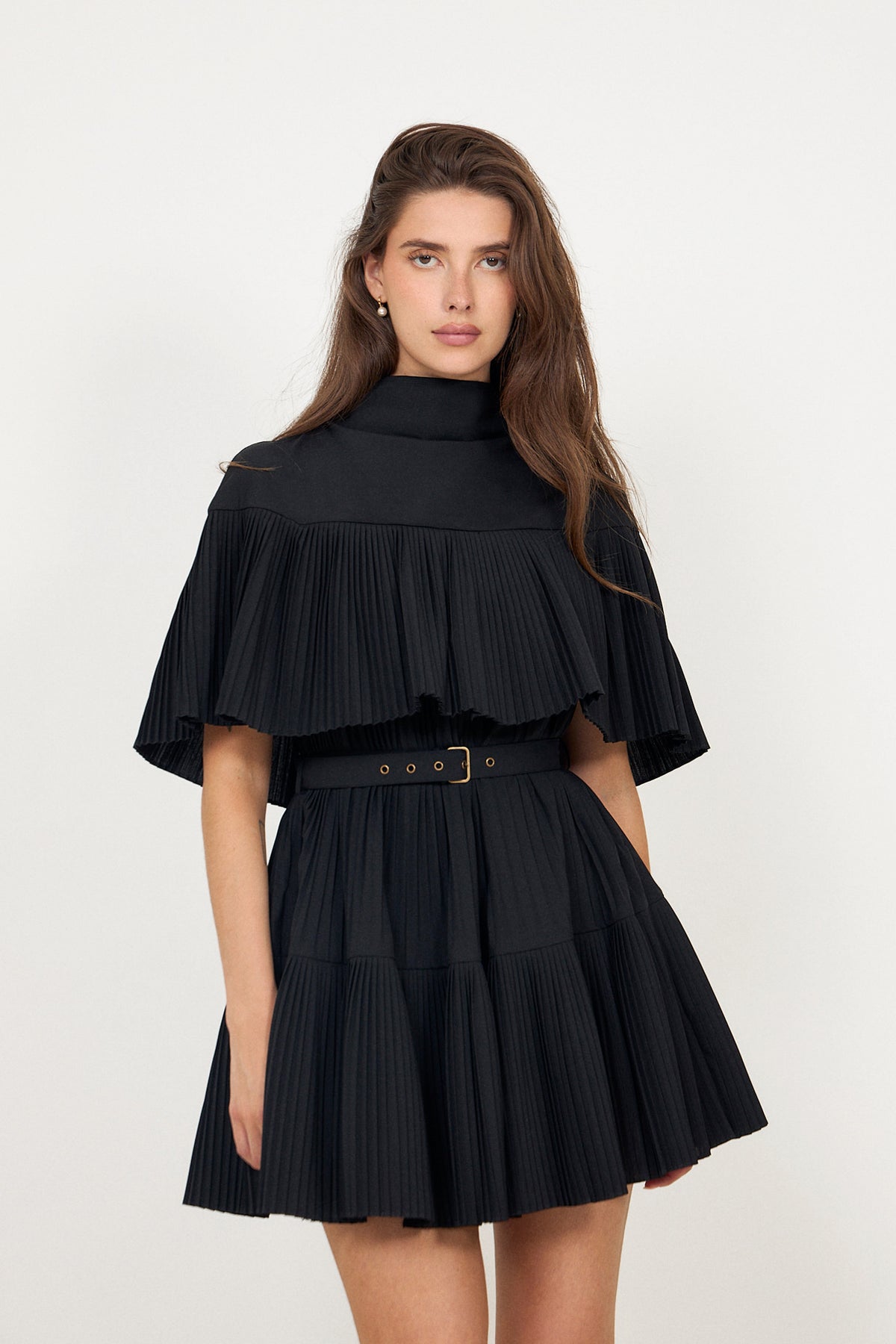 Lucille Pleated Wool Mini Dress - Noir