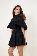 Lucille Pleated Wool Mini Dress - Noir