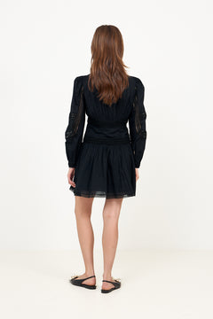 Elysia Ls Cotton Mini Dress - Noir