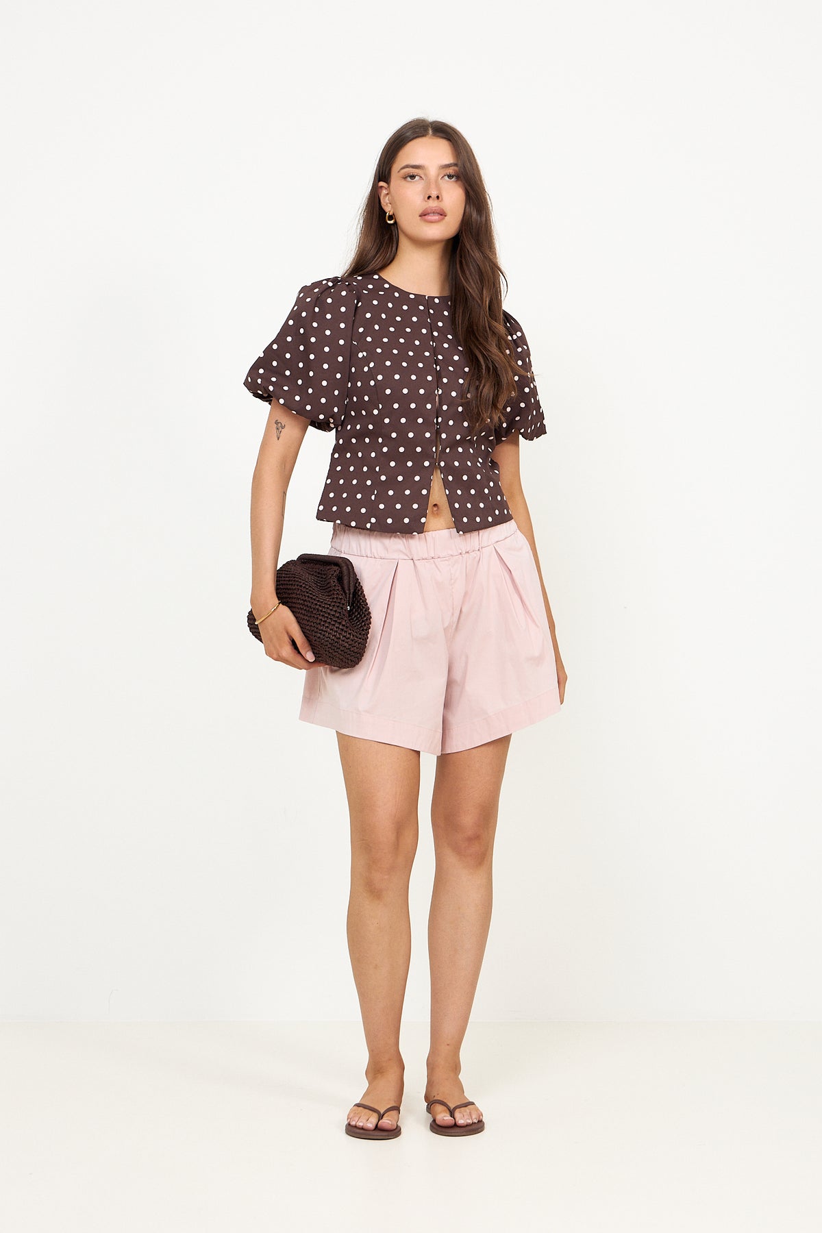 Anela Dot Blouse - Brown