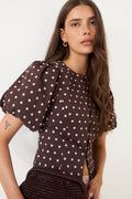 Anela Dot Blouse - Brown