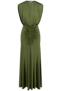 Olive Jersey Gathered Maxii Dress - Green