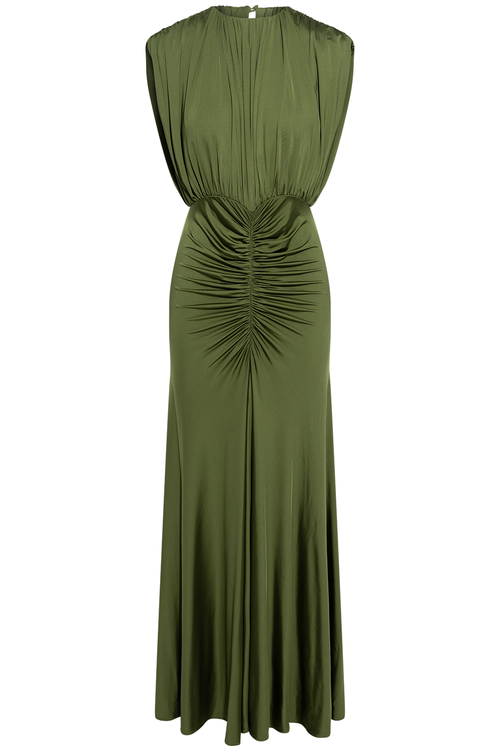 Olive Jersey Gathered Maxii Dress - Green