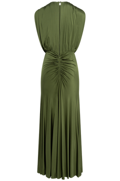 Olive Jersey Gathered Maxii Dress - Green