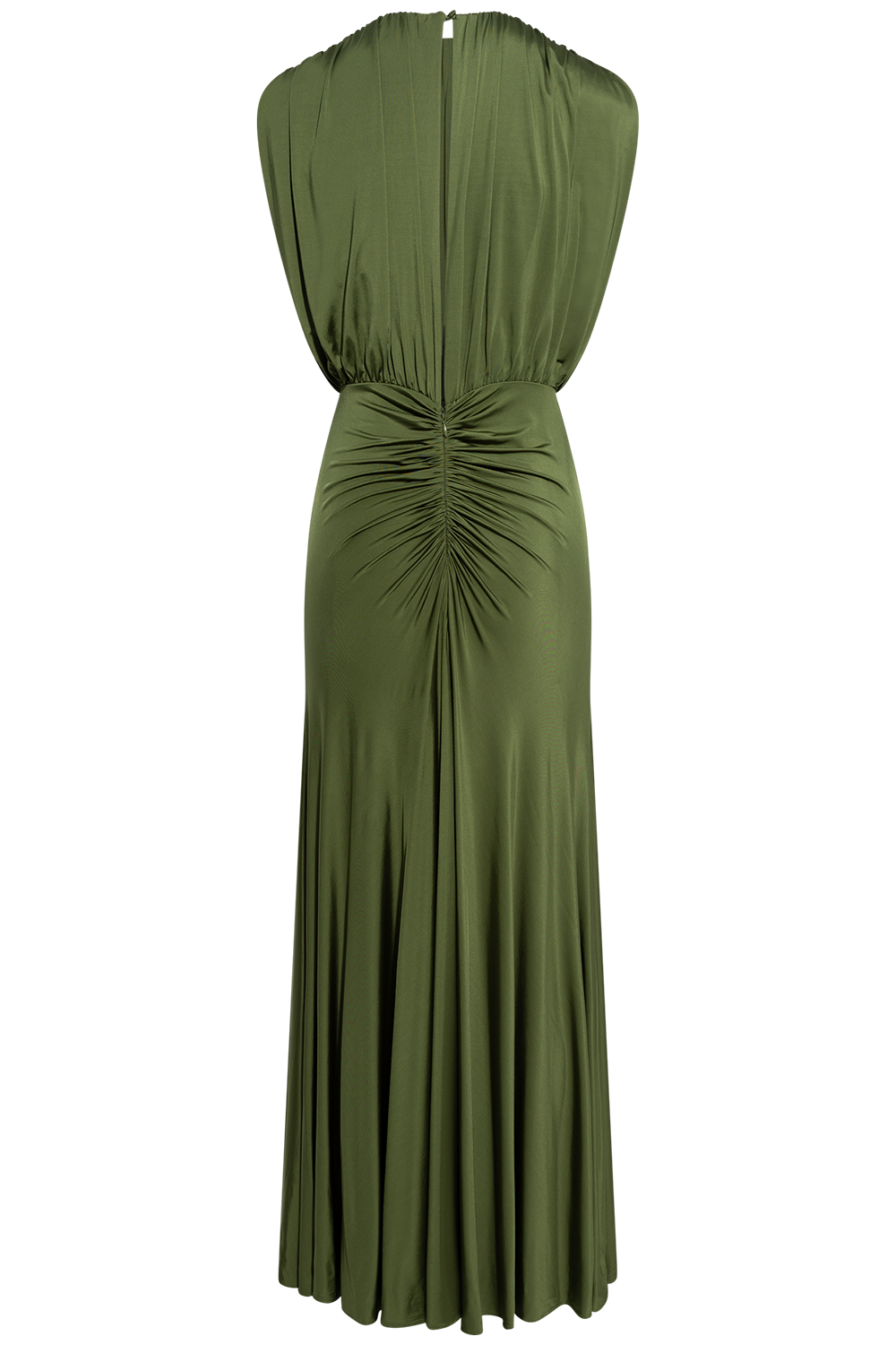 Olive Jersey Gathered Maxii Dress - Green