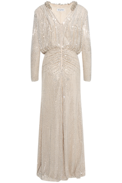 Champagne Rhinestone Embellished Maxi Dress - Champagne