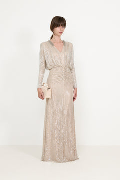 Champagne Rhinestone Embellished Maxi Dress - Champagne