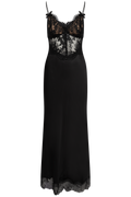 Black Satin Lace Midi Dress - Black