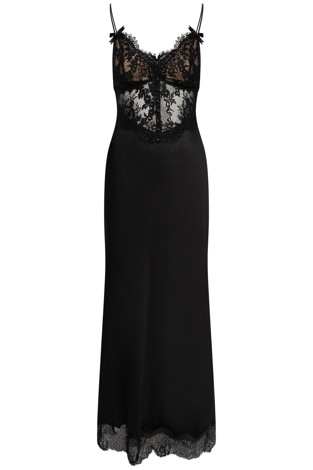 Black Satin Lace Midi Dress - Black