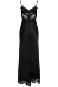 Black Satin Lace Midi Dress - Black