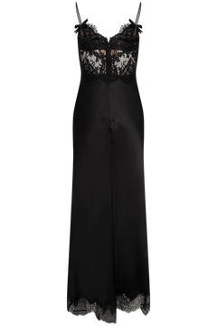 Black Satin Lace Midi Dress - Black