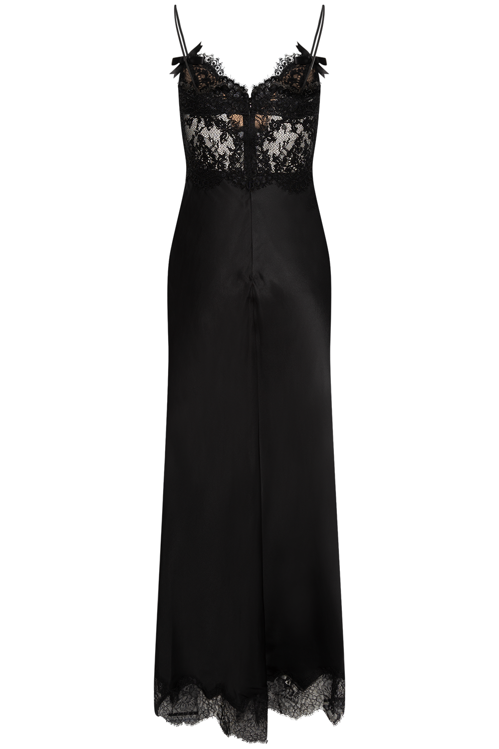 Black Satin Lace Midi Dress - Black