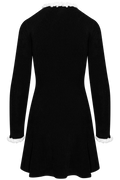 Black Chenille Knit Flower Trim Mini Dress - Black