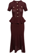 Burgundy Pointelle Peplum Knit Midi Dress - Burgundy