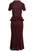Burgundy Pointelle Peplum Knit Midi Dress - Burgundy
